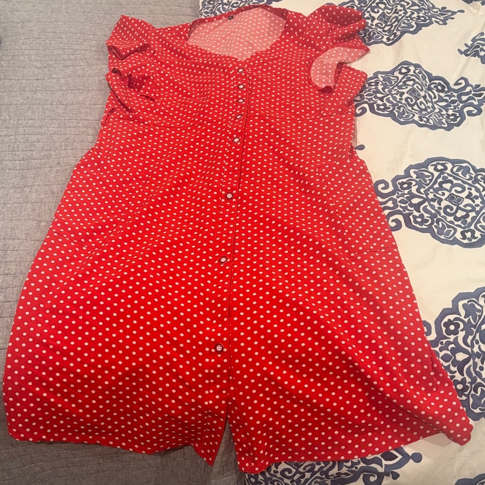 Vibrant Red Dress with White Dots